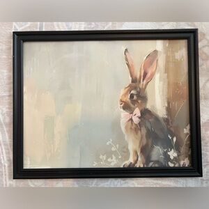 Vintage Rabbit Art Print with Pink Bow - Cottagecore Easter Bunny Wall Decor